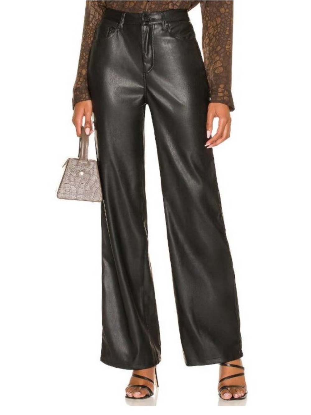 AFRM NWT Dawson The Lowrise Wide Leg Pant Faux Leather Black Size Woman's 29